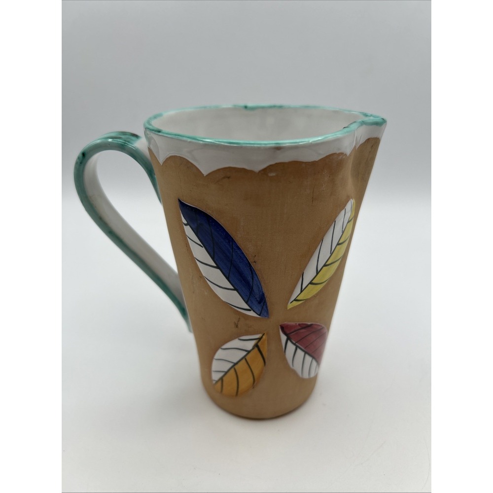 Studio Pottery Leaf Pitcher Hand Painted Ceramic Creamer Vase 6in "L/84 C.A.L"